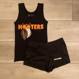 NEW black hooters XS tank and XXS shorts
